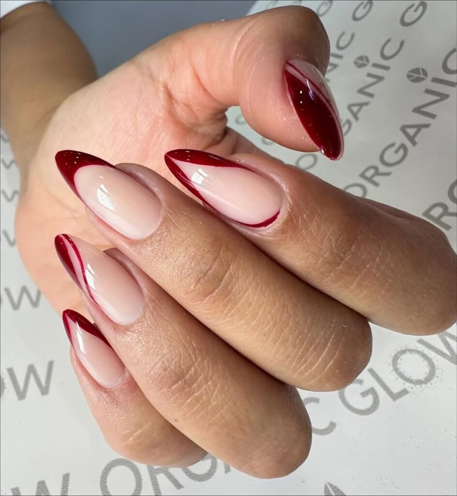 Deep Burgundy V-Cut French Tips