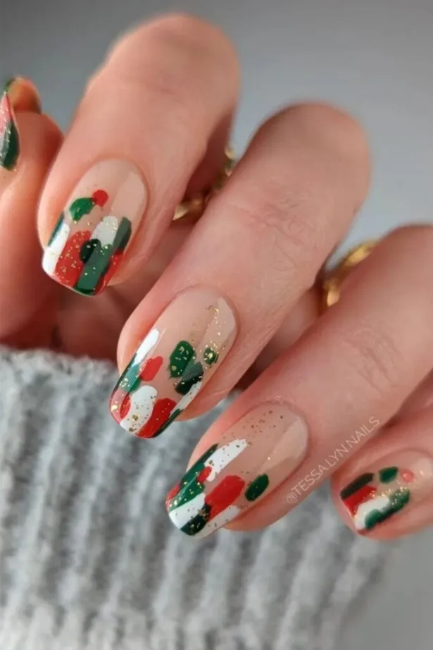 Abstract Camo Swirls over Nude Square Nails