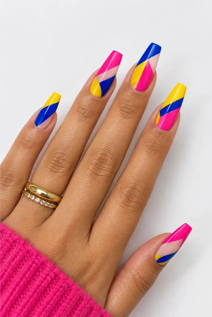 Abstract Color Block Coffin Nails