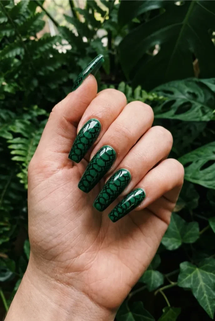 Black Snake Print Coffin Nails