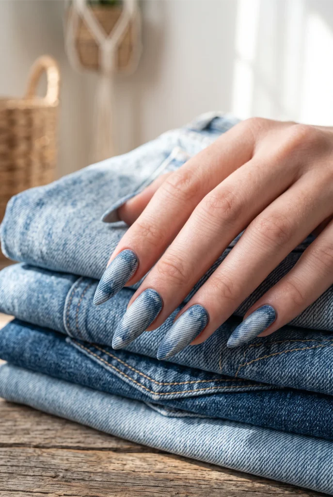 Blue Acid Wash Stiletto Nails