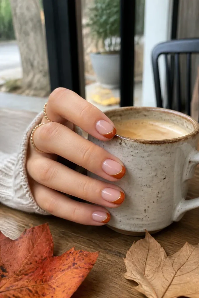 Burnt Orange French with Gold Line
