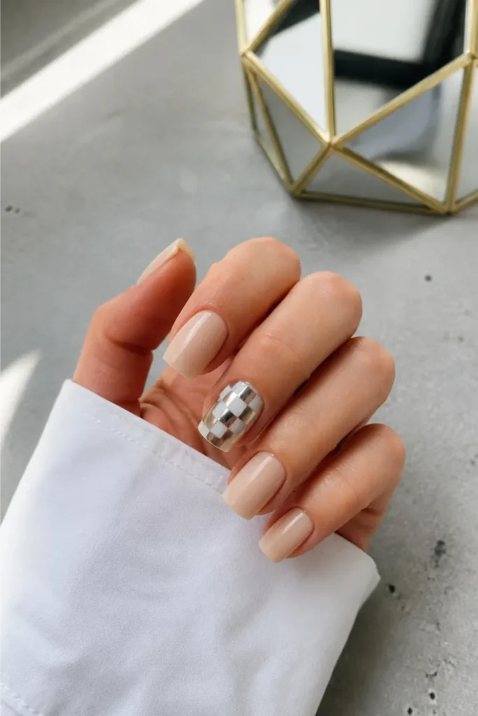 Chrome Checkerboard Accent Nail