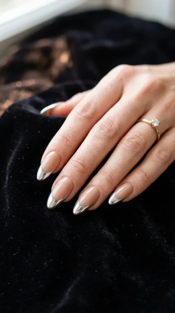 Chrome Silver French Tips