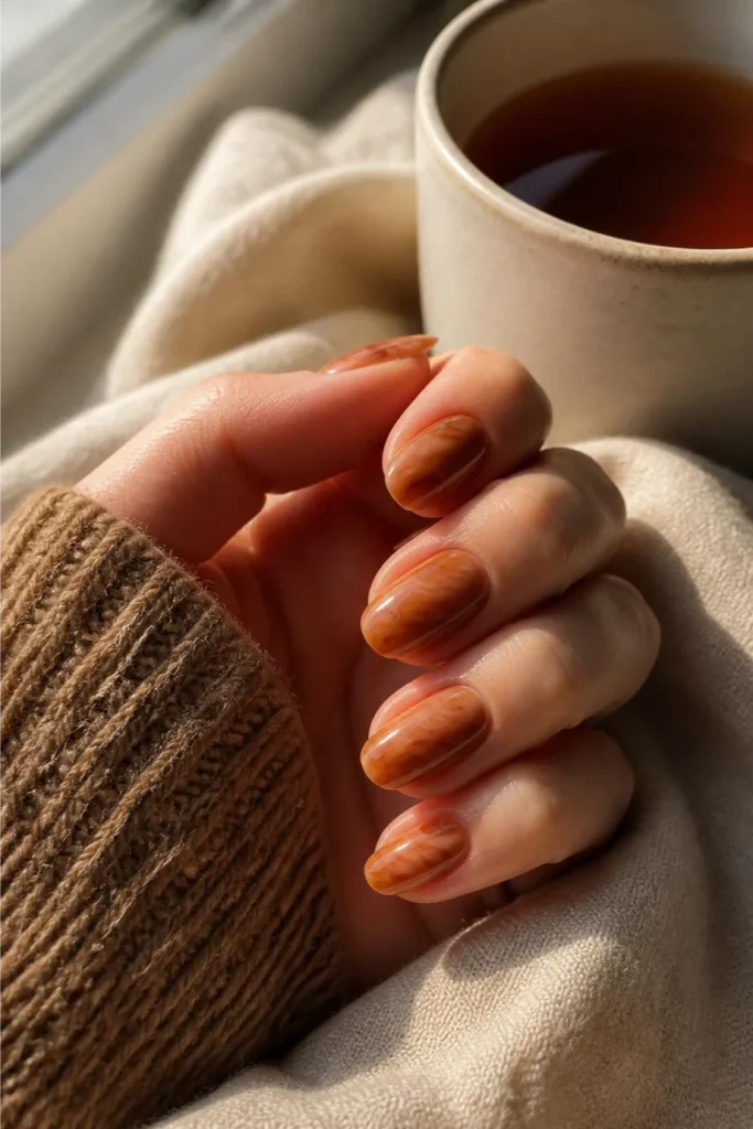Cinnamon Swirl Marble Nails