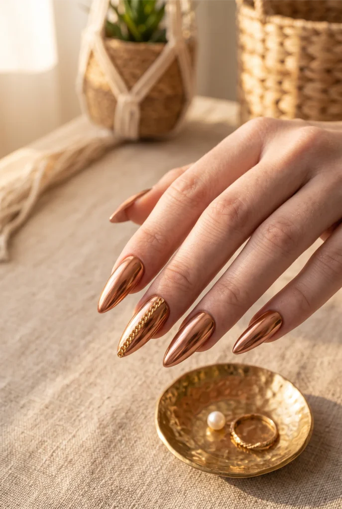 Copper Chrome Stiletto Nails