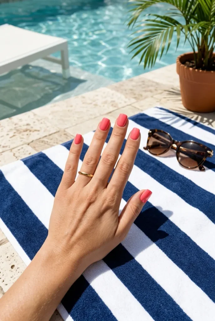 Coral Pink Square Nails
