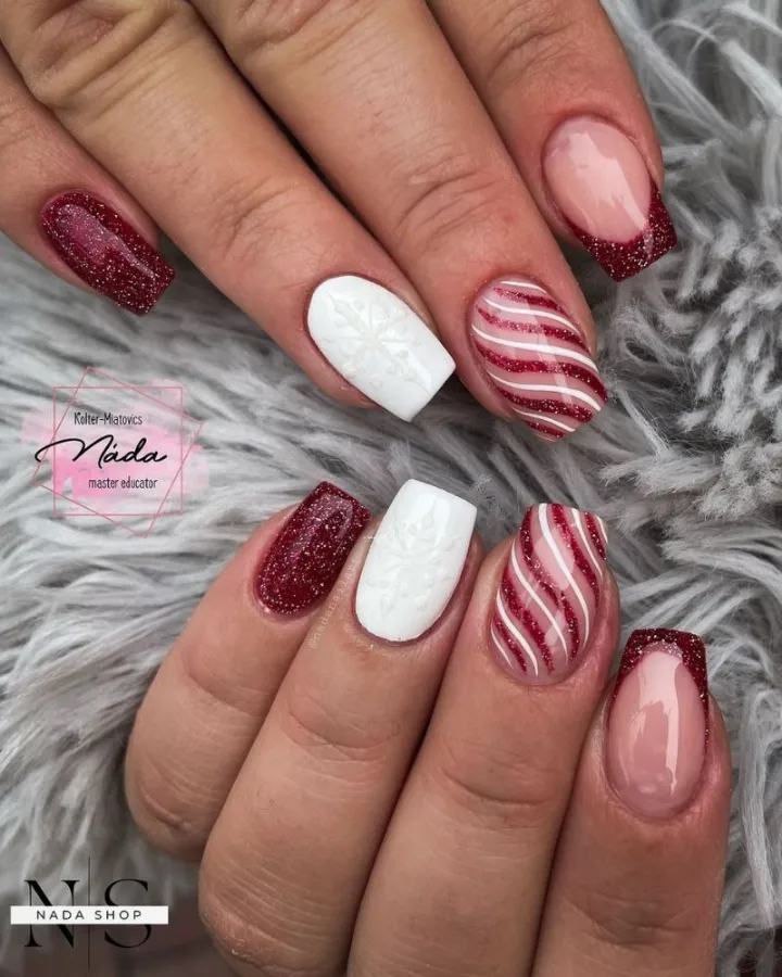 Crimson Glitter French Tips