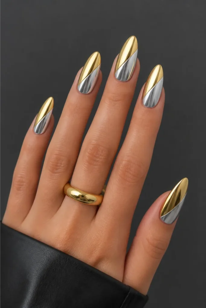 Diagonal gold and silver split chrome