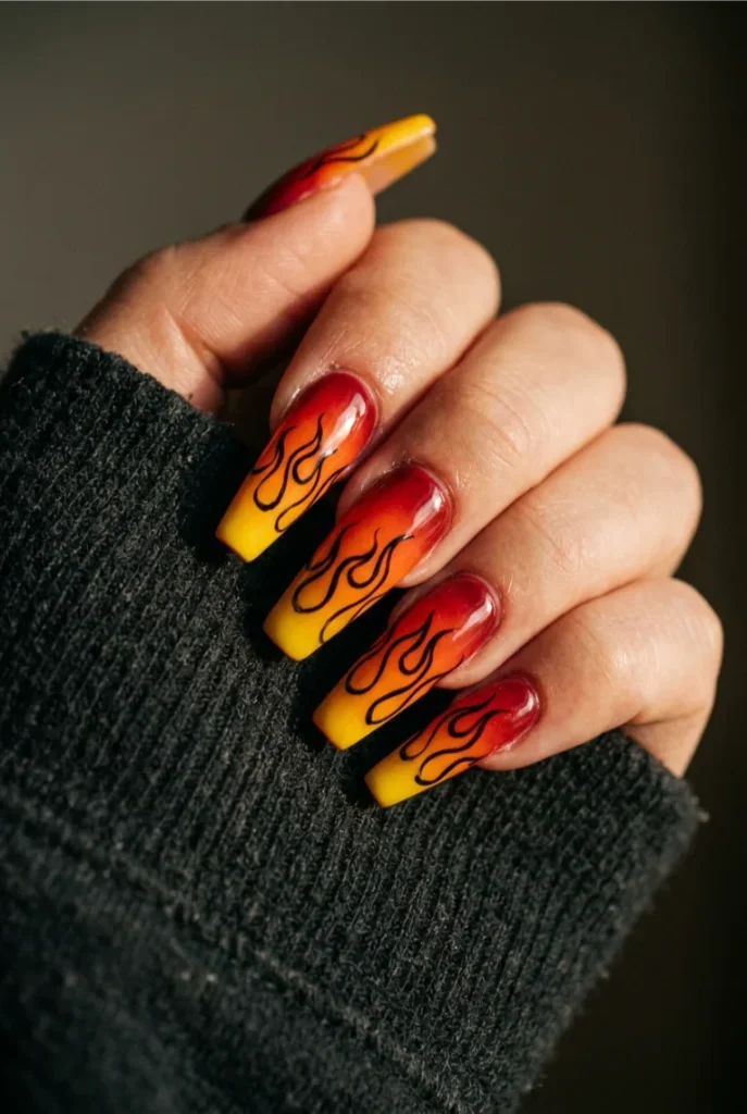 Fire Gradient Coffin Nails