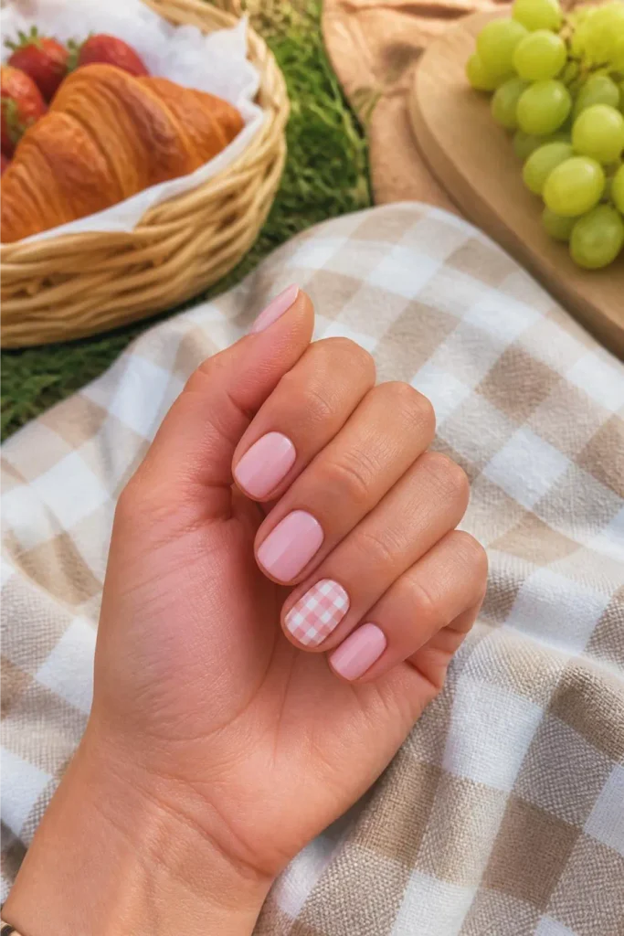 Gingham Print Accent Nail