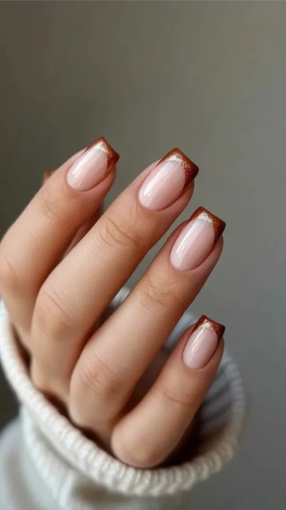 Glittery Copper French Tips