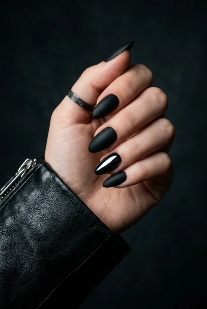 Glossy Chrome Accent Nail