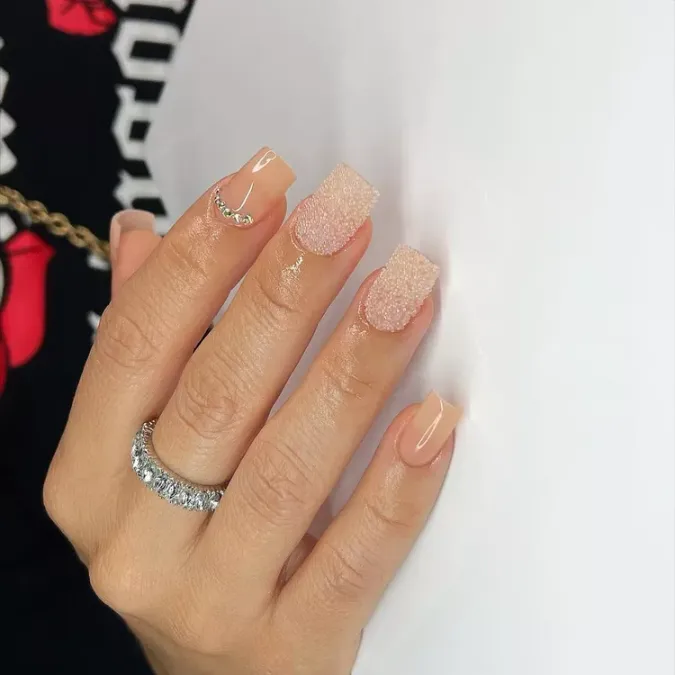 Glossy Nude Nails Meet Sugar