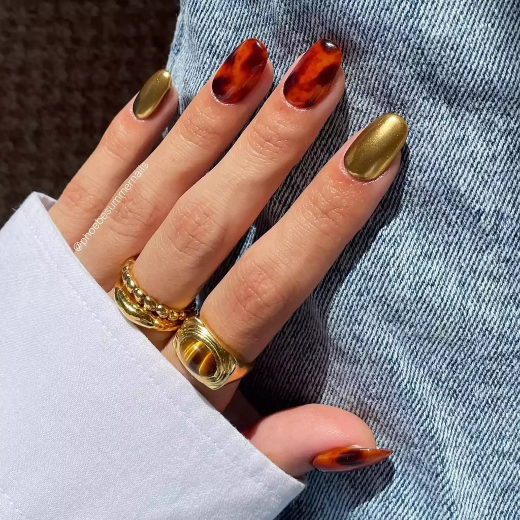 Gold Chrome Accent Nails