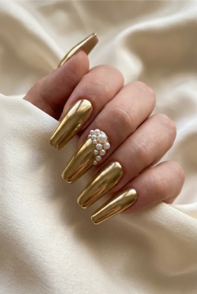 Gold Chrome Coffin Nails
