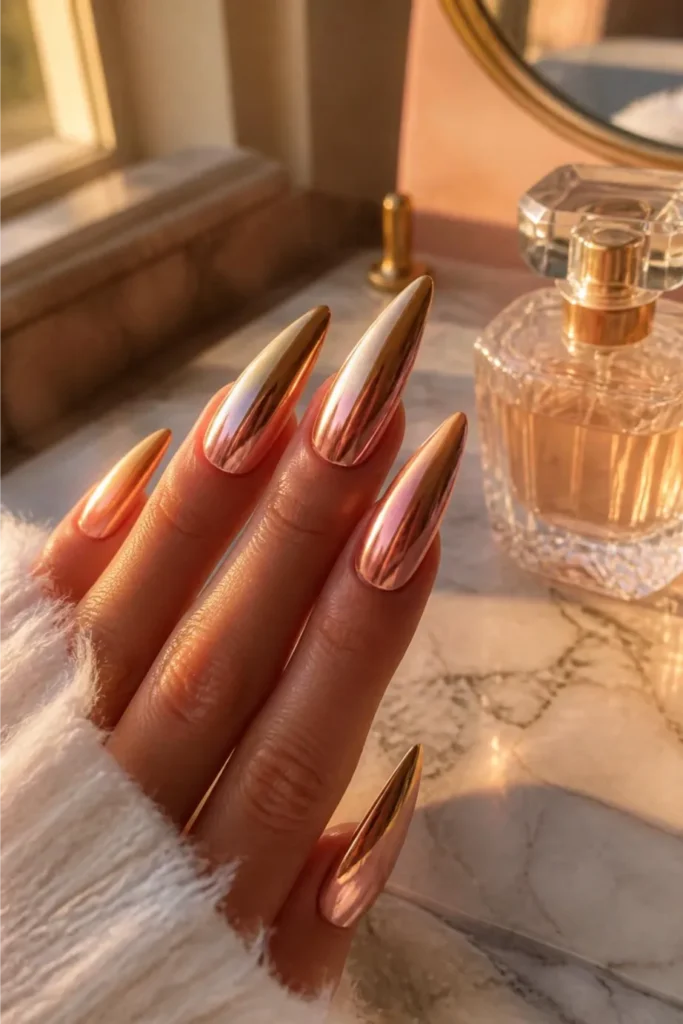 Gold-to-rose-gold ombre chrome