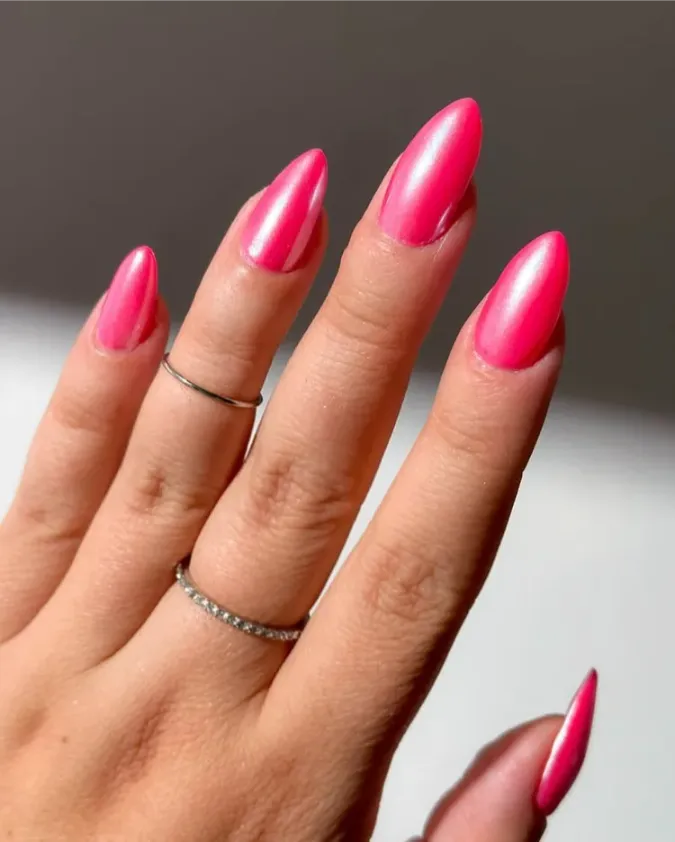 Pink Metallic Stiletto Nails