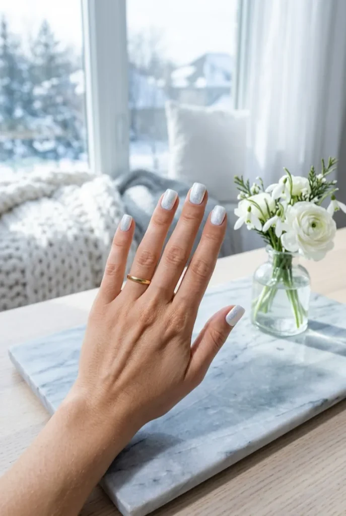Icy White Square Nails