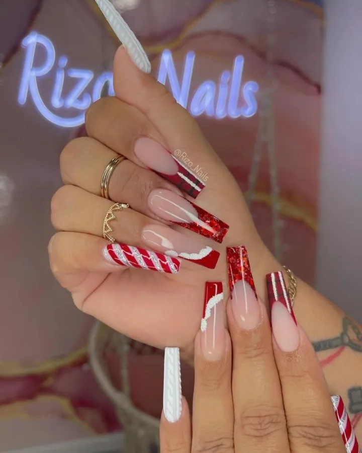 Long Coffin Plaid French Tips