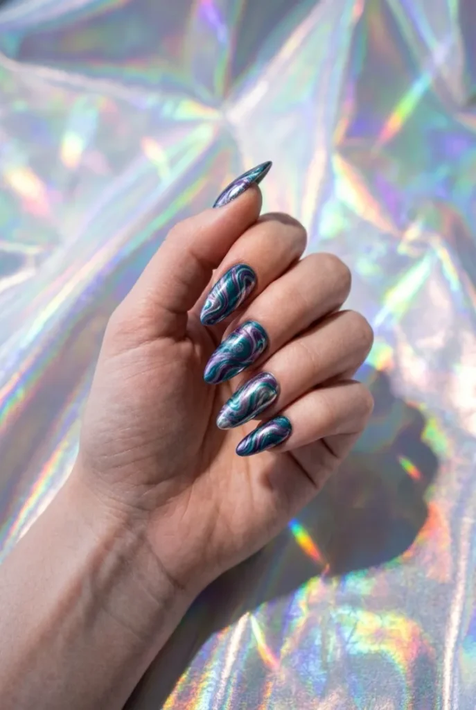 Marbled Teal-Purple-Silver Chrome