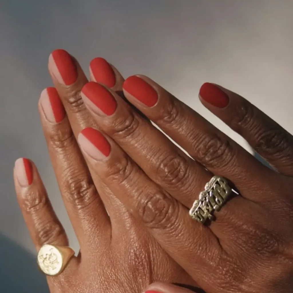 Matte Terracotta Diagonal Split Nails