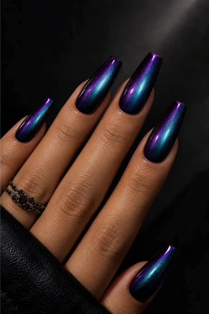 Metallic Purple Duochrome Coffin Nails
