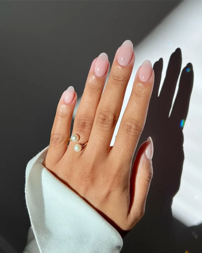 Milky Baby Boomer Ombre on Soft Almond Tips