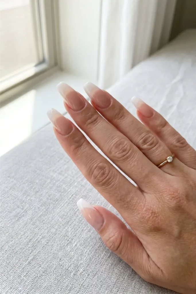 Milky White French Coffin Nails