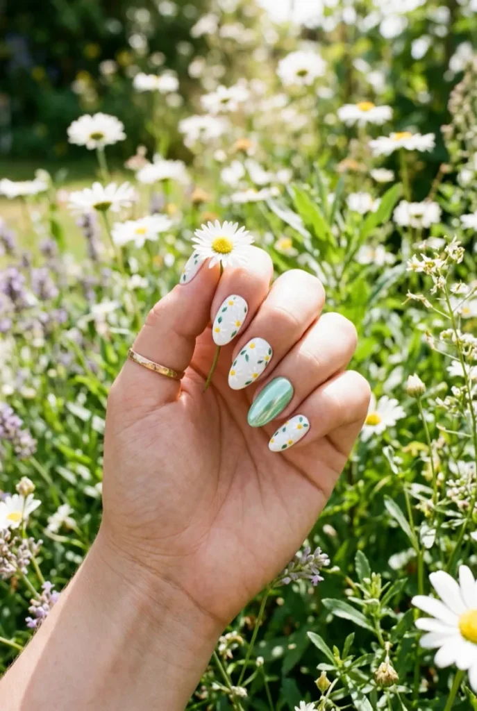 Mint Green Chrome Accent Nail