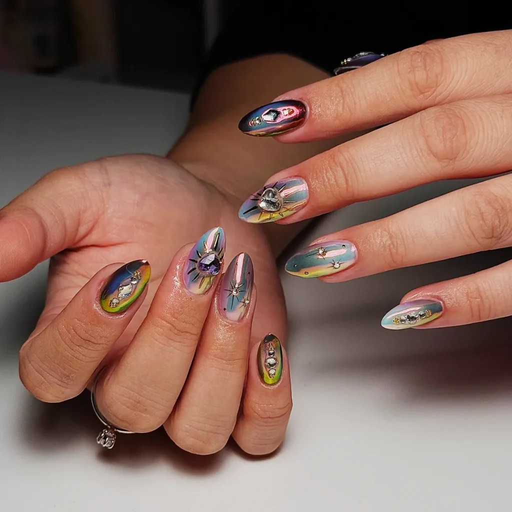 Mismatched Aurora Chrome Nails