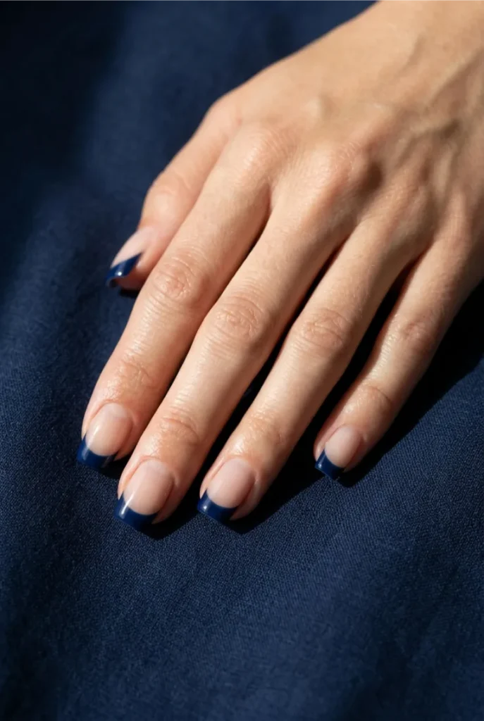 Navy Blue French Tips on Square Nails
