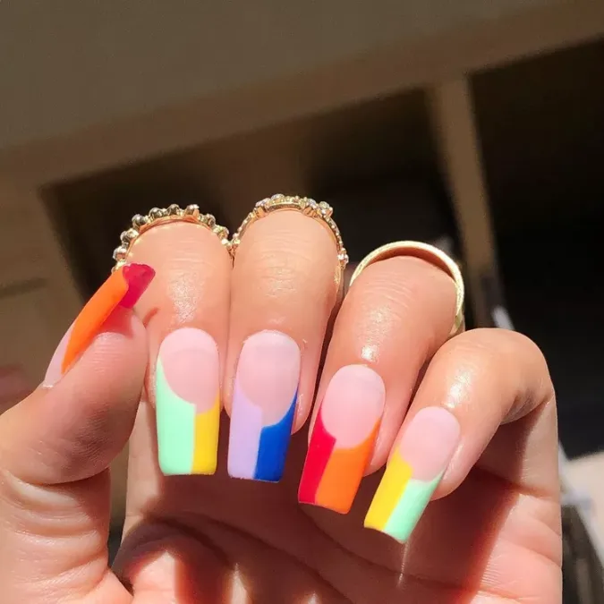 Neon Color Block French Tips