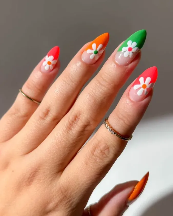 Neon French Tip Stiletto Nails