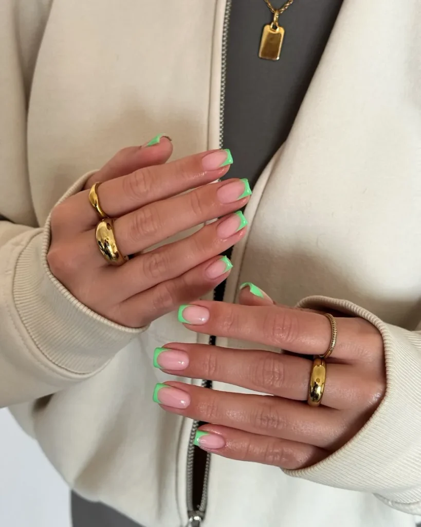 Neon Green Diagonal French Tips