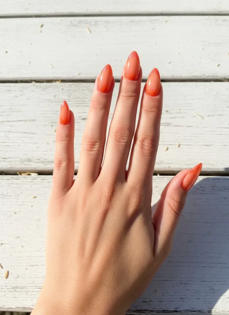 Neon Orange Nails Almond