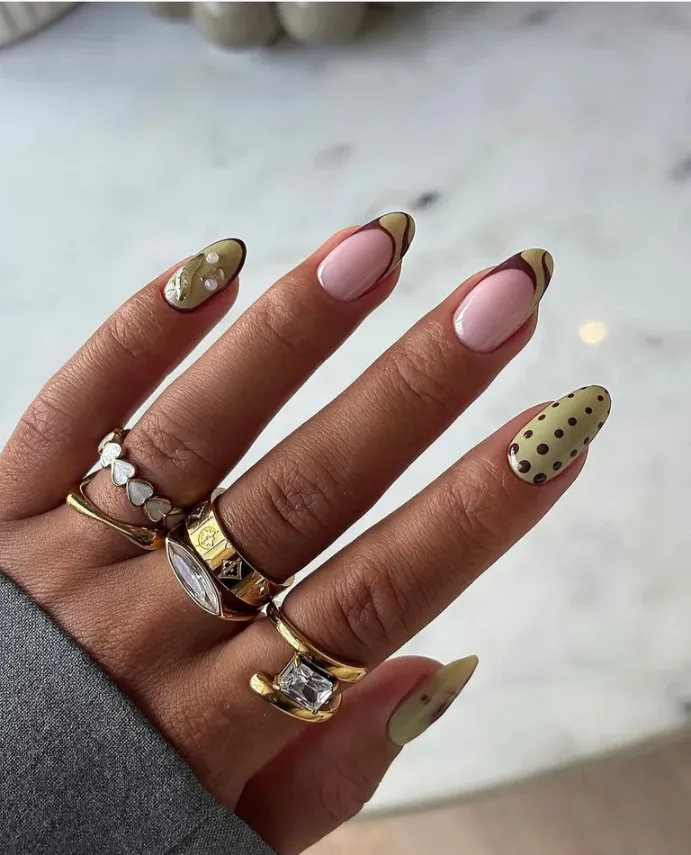 Olive and Burgundy Mismatched Almond Set