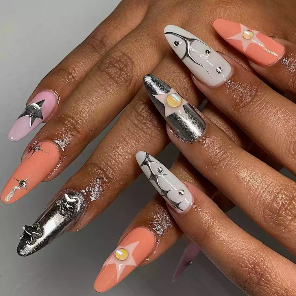 One chrome accent nail