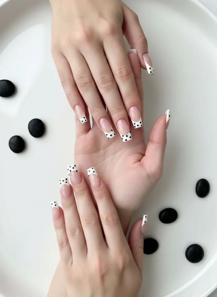 Polka Dot French Tip Nails Square