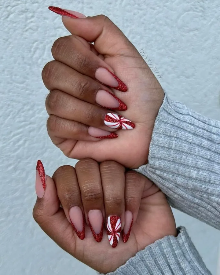 Red Glitter French Tips