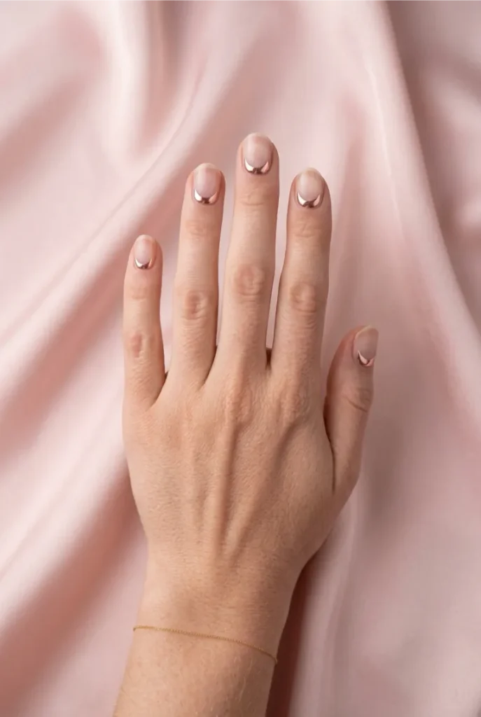 Reverse Chrome Moon Manicure