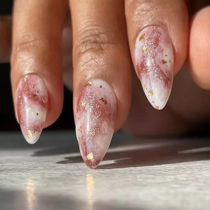 Rose Marble Stiletto Nails