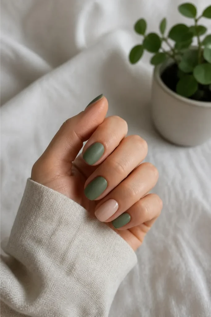 Sage Green Matte Nails