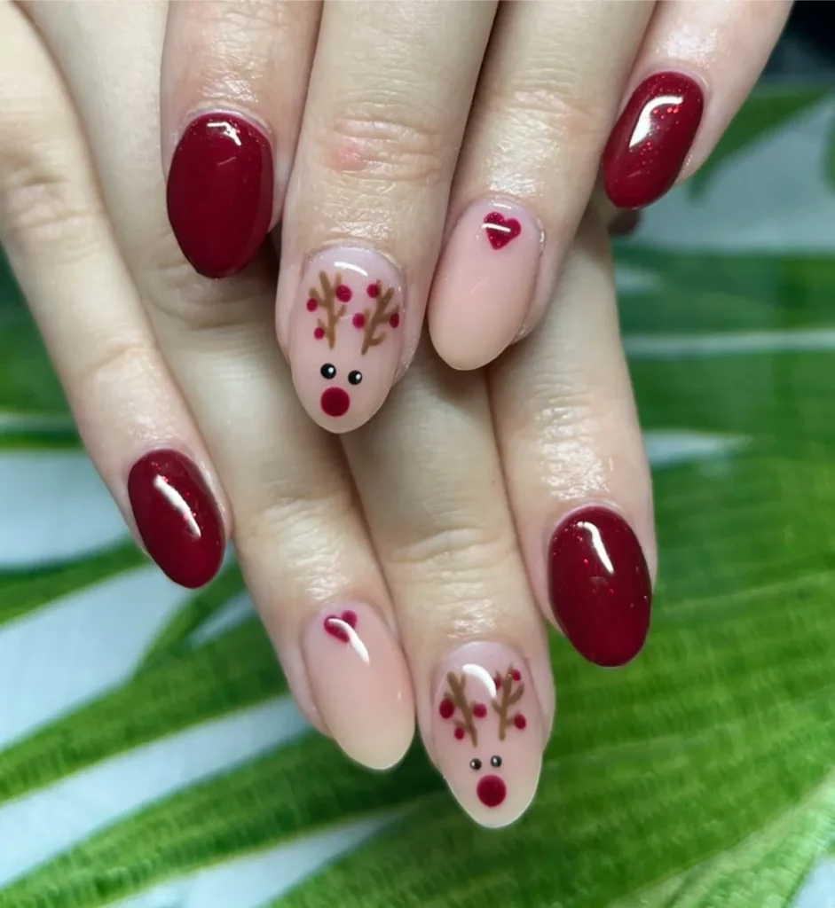 Shimmer Crimson Accent Nails