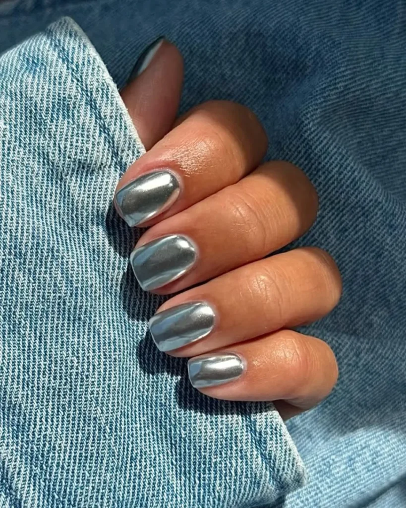 Short Squoval Chrome Nails