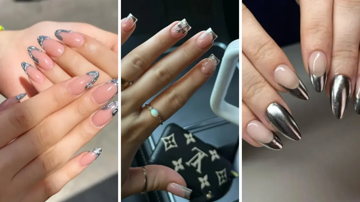 Silver French Tip Nails