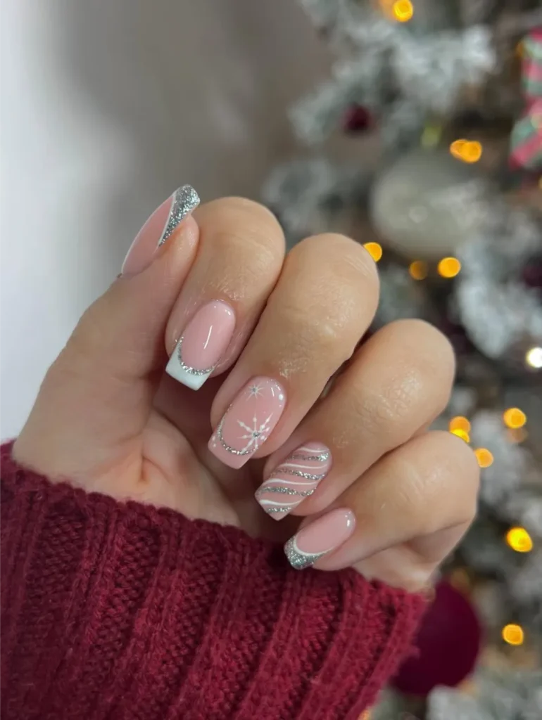 Silver Glitter French Tips