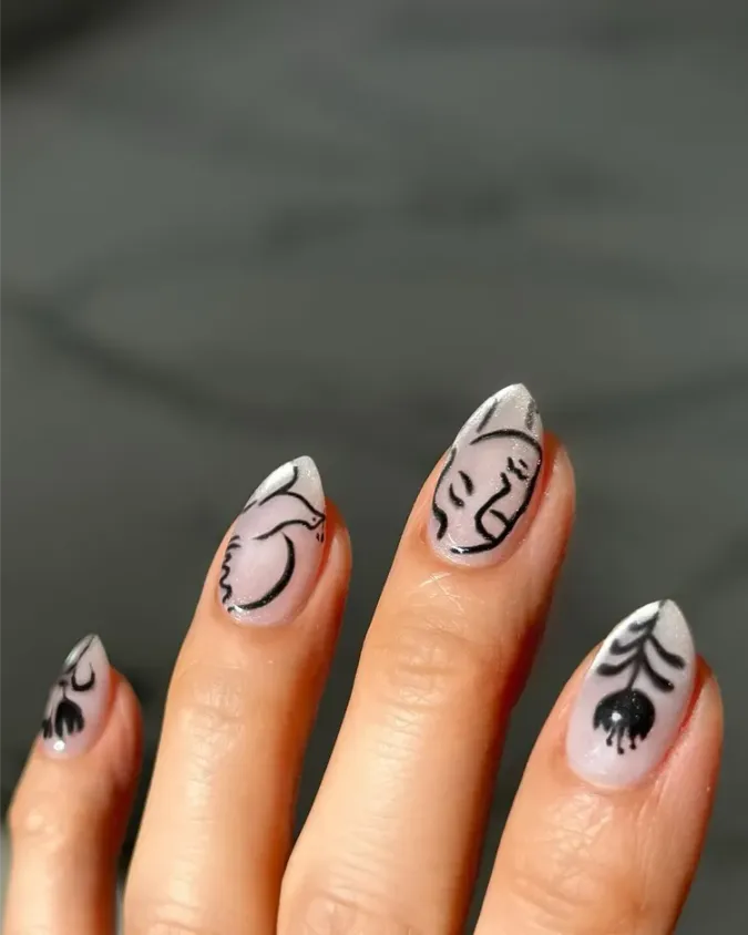 Silver Glitter Tip Stiletto Nails