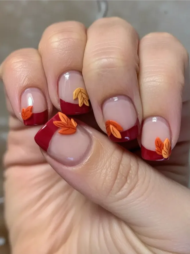 Solid Wine-Red French Tips