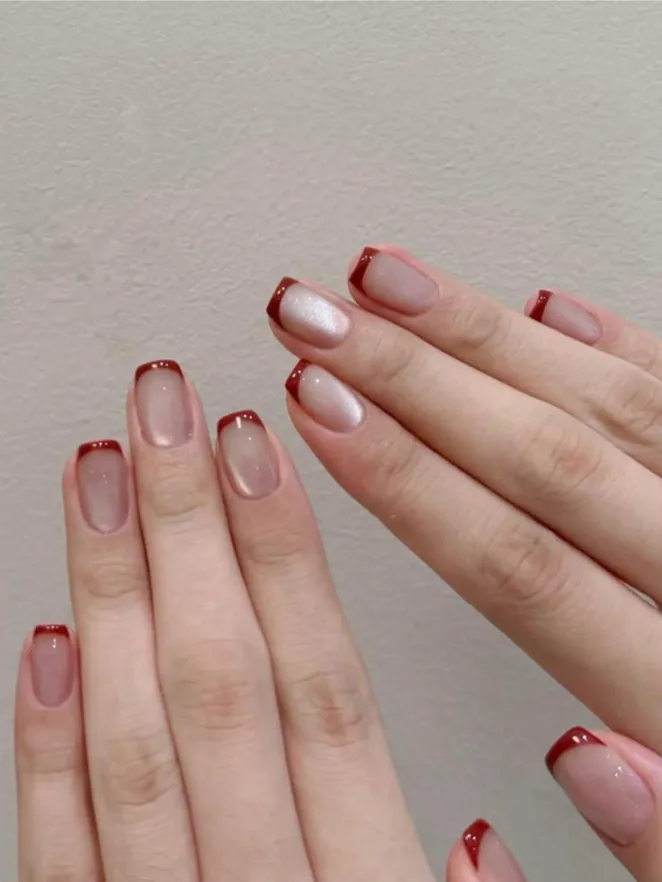 Thin Wine-Red French Tips